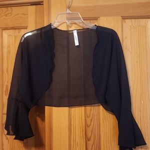 Sheer navy shrug with bell sleeves